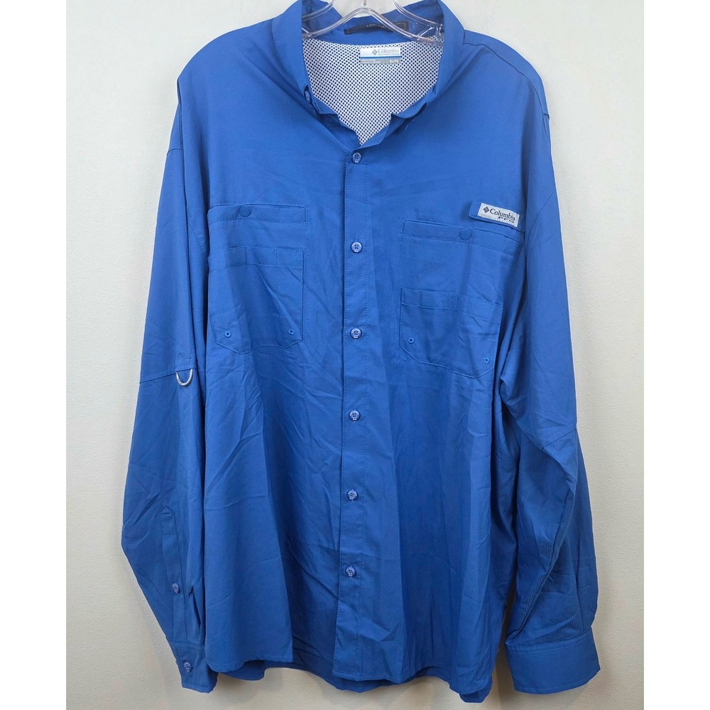 Columbia PFG Tamiami II Fishing Shirt Mens XL Blue Long Sleeve Omni-Shade UPF 40